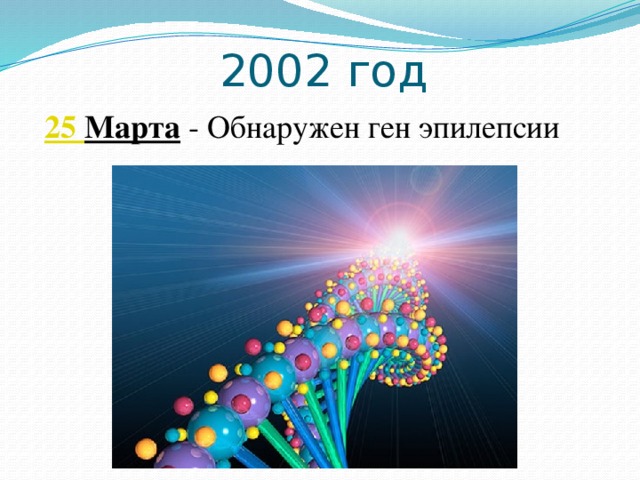 2002 год 25 Марта   - Обнаружен ген эпилепсии
