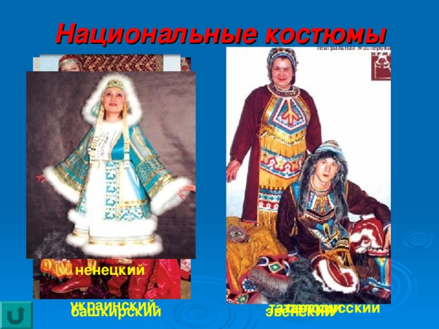 Национальные костюмы ненецкий    украинский  белорусский татарский башкирский эвенский