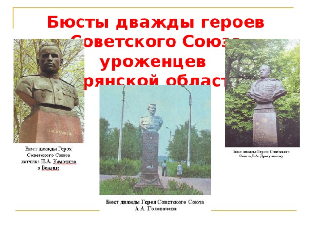 Бюсты дважды героев Советского Союза уроженцев  Брянской области