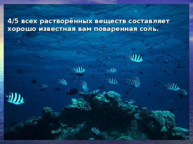 4/5 всех растворённых веществ составляет хорошо известная вам поваренная соль.