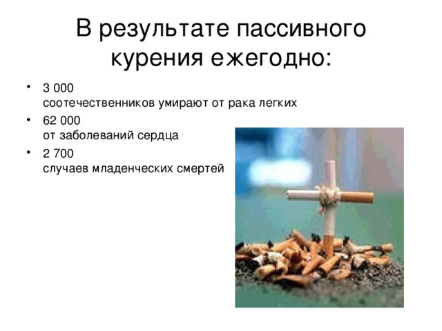 В результате пассивного курения ежегодно: