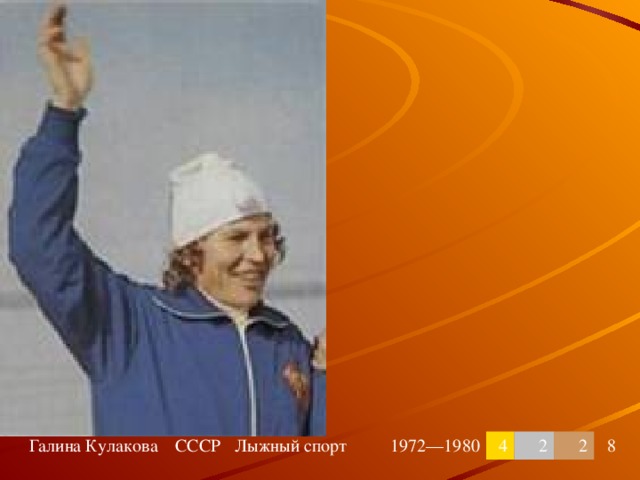 Галина Кулакова СССР Лыжный спорт 1972—1980 4 2 2 8