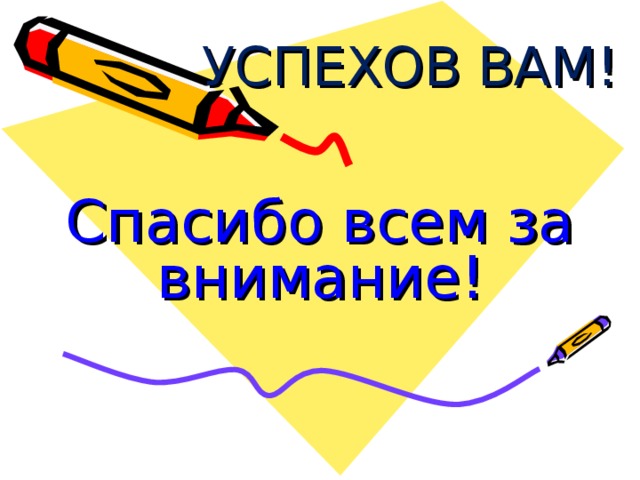 УСПЕХОВ ВАМ! Спасибо всем за внимание!