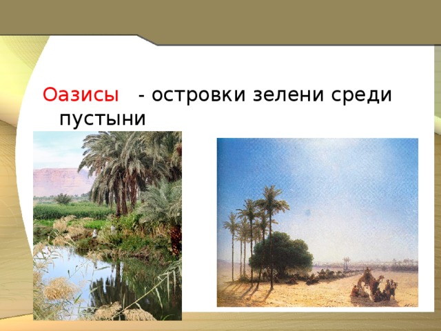 Оазисы - островки зелени среди пустыни