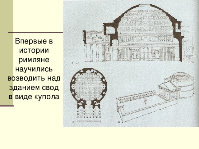 Впервые в истории римляне научились возводить над зданием свод в виде купола