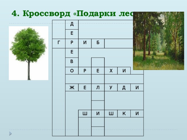 4. Кроссворд «Подарки леса» Д Е Г Р И Е Б В О Р Ж Е Х Е Л И У Д Ш И И Ш К И