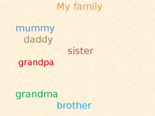 My family  mummy   daddy   sister  grandpa    grandma    brother