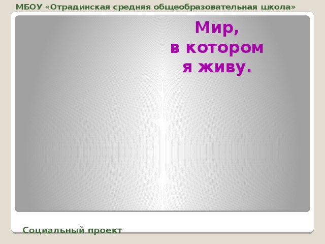 МБОУ «Отрадинская средняя общеобразовательная школа» Мир, в котором я живу. Социальный проект