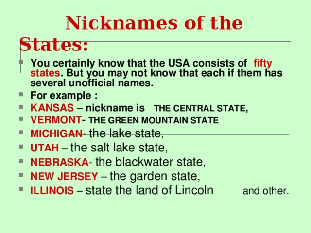 Nicknames of the States :