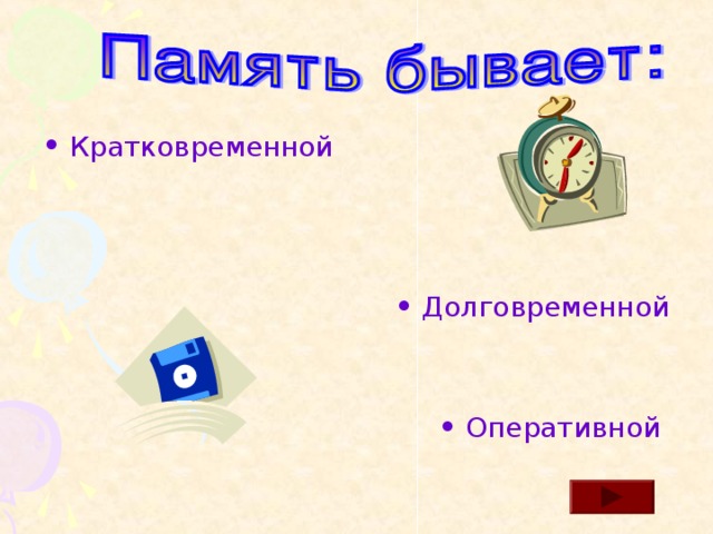 Срок хранения какой памяти определяется задачей вставшей перед человеком