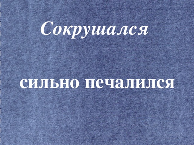      Сокрушался    сильно печалился