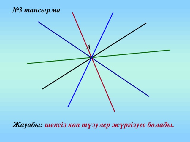 № 3 тапсырма А Жауабы: шексіз көп түзулер жүргізуге болады.