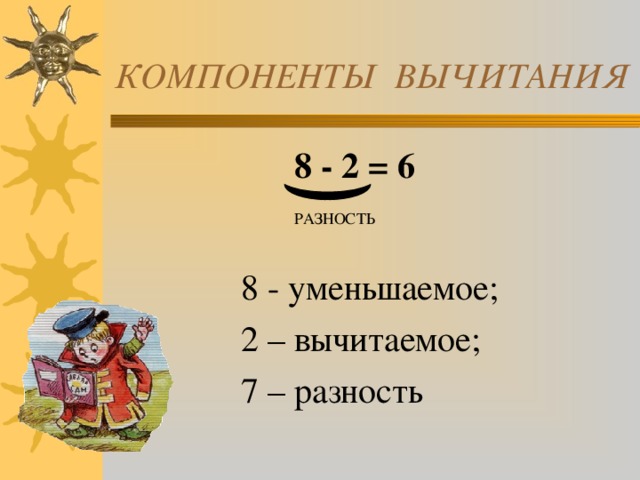 Уменьшаемое 8 вычитаемое 2