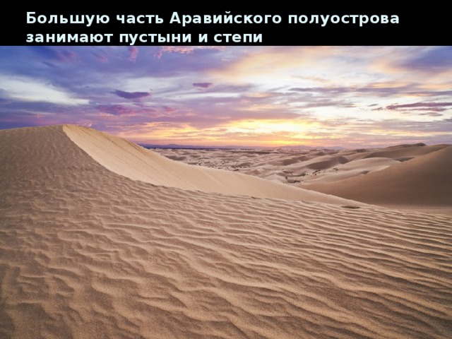 Большую часть Аравийского полуострова занимают пустыни и степи