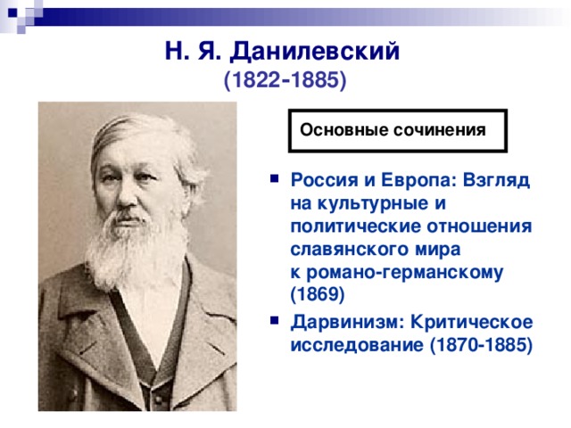Н.   Я. Данилевский  (1822‑1885) Основные сочинения