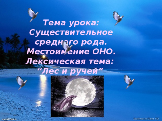 Тема урока: Существительное среднего рода. Местоимение ОНО. Лексическая тема: “ Лес и ручей”