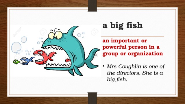 a big fish an important or powerful person in a group or organization