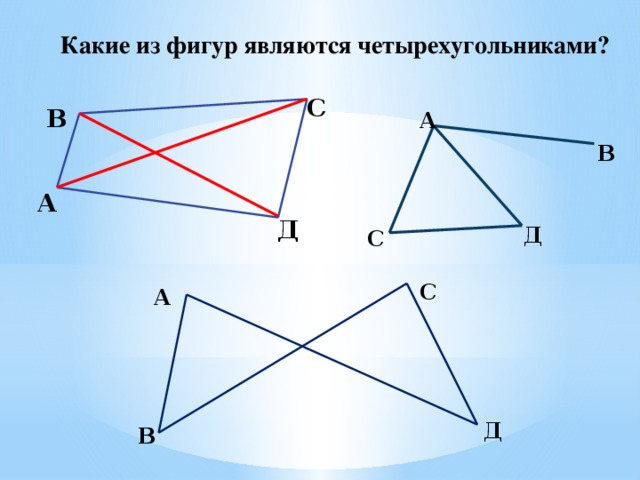 Какие из фигур являются четырехугольниками? С В А В А Д Д С С А Д В