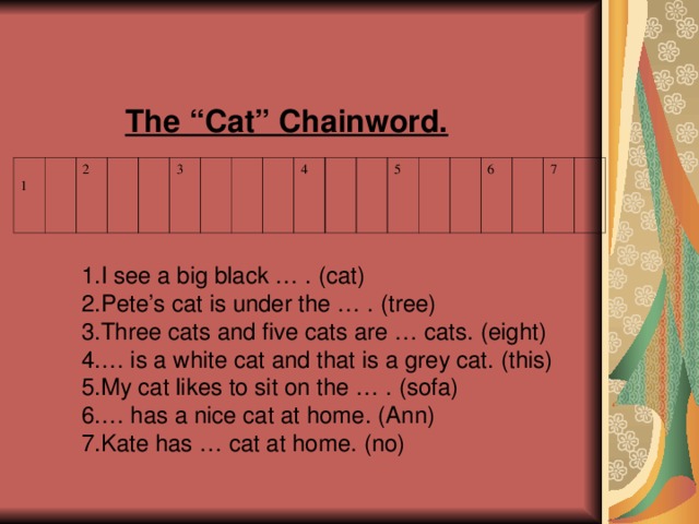 The “Cat” Chainword. 1   2     3       4     5     6   7  