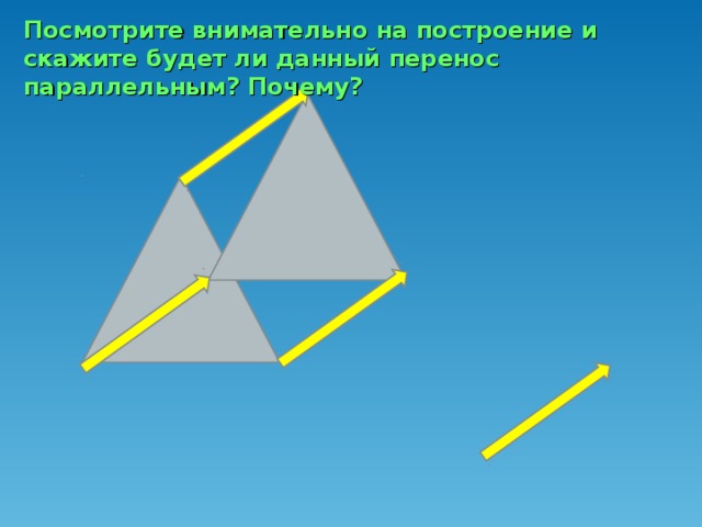 Посмотрите внимательно на построение и скажите будет ли данный перенос параллельным? Почему?