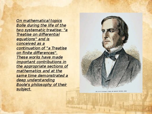 On mathematical topics Bolle during the life of the two systematic treatise: 