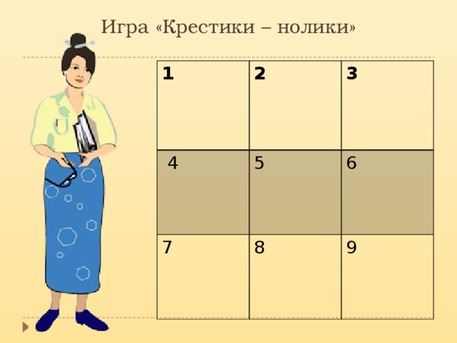 Игра «Крестики – нолики» 1 2  4 3 5 7 6 8 9