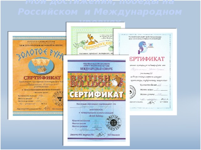 Мои достижения, победы на Российском и Международном уровнях