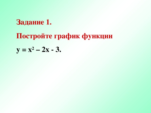 Задание 1. Постройте график функции  y = x 2 – 2x - 3 .