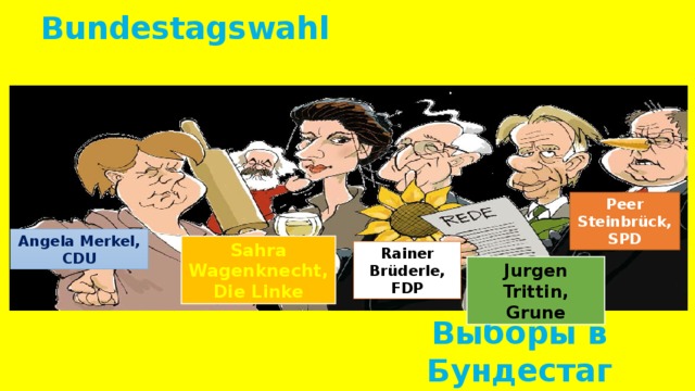 Bundestagswahl Peer Steinbrück, SPD Angela Merkel, CDU Sahra Wagenknecht, Die Linke Rainer Brüderle, FDP Jurgen Trittin, Grune Выборы в Бундестаг