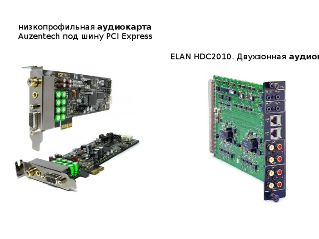 низкопрофильная аудиокарта Auzentech под шину PCI Express ELAN HDC2010. Двухзонная аудиокарта