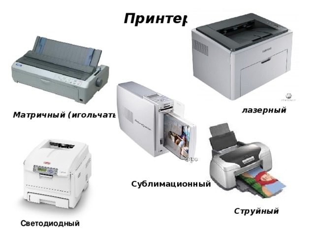 Принтер лазерный  Матричный (игольчатый) Сублимационный Струйный  Светодиодный