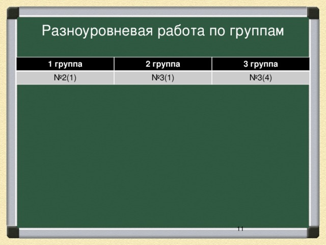 Разноуровневая работа по группам 1 группа 2 группа № 2(1) 3 группа № 3(1) № 3(4)