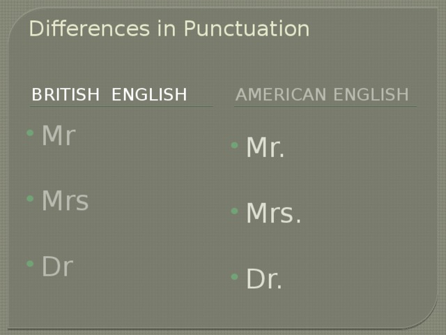 Differences in Punctuation   British english American english