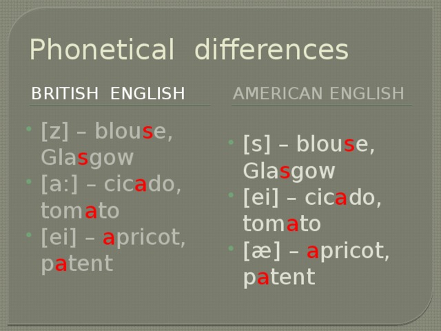 Phonetical differences British english American english