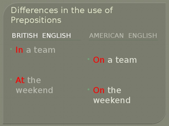 Differences in the use of Prepositions British english American english