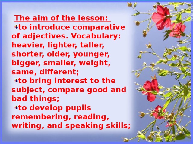 The aim of the lesson: