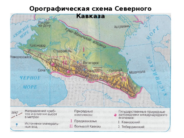 Орографическая схема Северного Кавказа