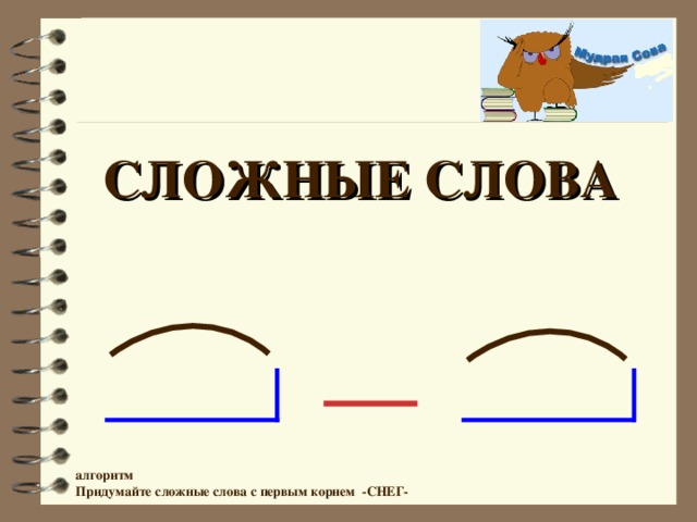 СЛОЖНЫЕ СЛОВА  алгоритм  Придумайте сложные слова с первым корнем -СНЕГ-