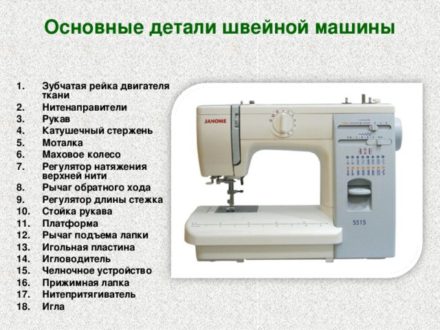 Основные детали швейной машины