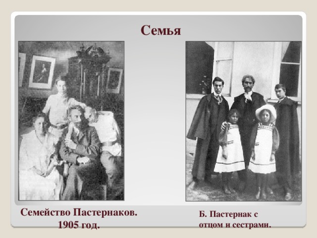 Семья Семейство Пастернаков. 1905 год.  Б. Пастернак с отцом и сестрами.