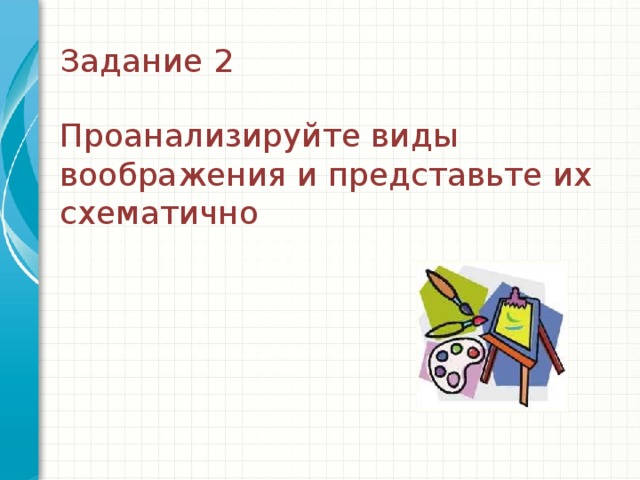 Задание 2 Проанализируйте виды воображения и представьте их схематично