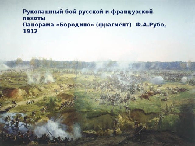 Рукопашный бой русской и французской пехоты  Панорама «Бородино» (фрагмент) Ф.А.Рубо, 1912