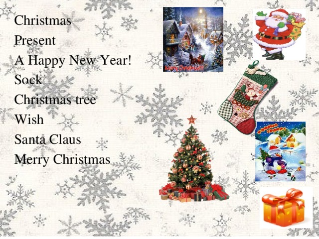 Christmas Present A Happy New Year! Sock Christmas tree Wish Santa Claus Merry Christmas