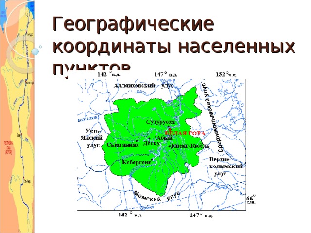 Географические координаты населенных пунктов.