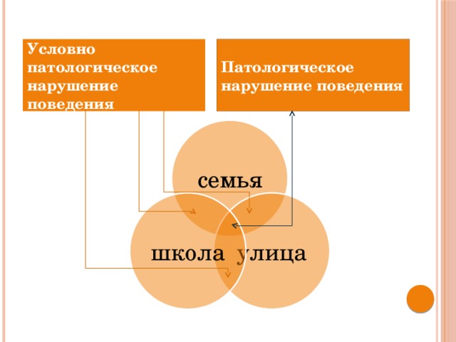 Условно патологическое нарушение поведения Патологическое нарушение поведения семья улица школа