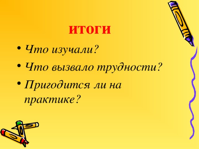 итоги Что изучали? Что вызвало трудности? Пригодится ли на практике?