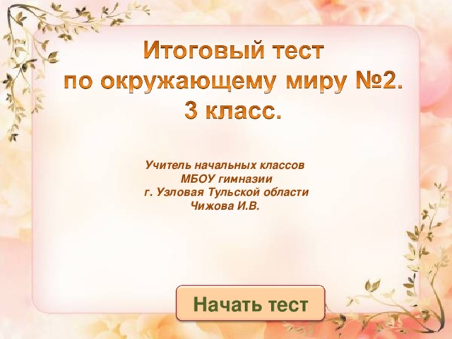 Учитель начальных классов МБОУ гимназии г. Узловая Тульской области Чижова И.В. Начать тест