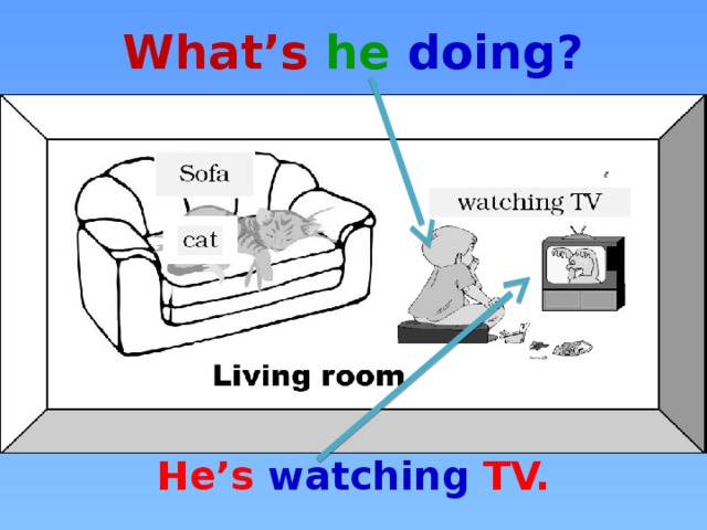 What’s  he doing? He’s watching TV.