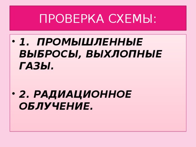 ПРОВЕРКА СХЕМЫ: 1. ПРОМЫШЛЕННЫЕ ВЫБРОСЫ, ВЫХЛОПНЫЕ ГАЗЫ.