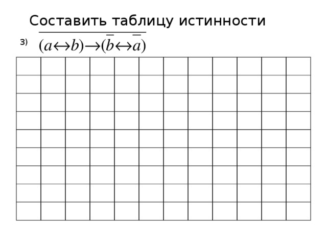 Составить таблицу истинности 3)